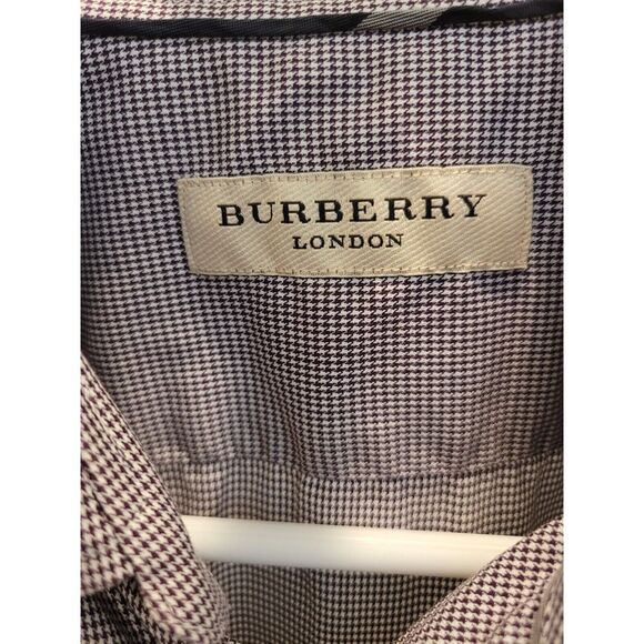 Burberry London Dress Shirt Mens L 15.5 39 Purple Check Long Sleeve Collared - Picture 5 of 8